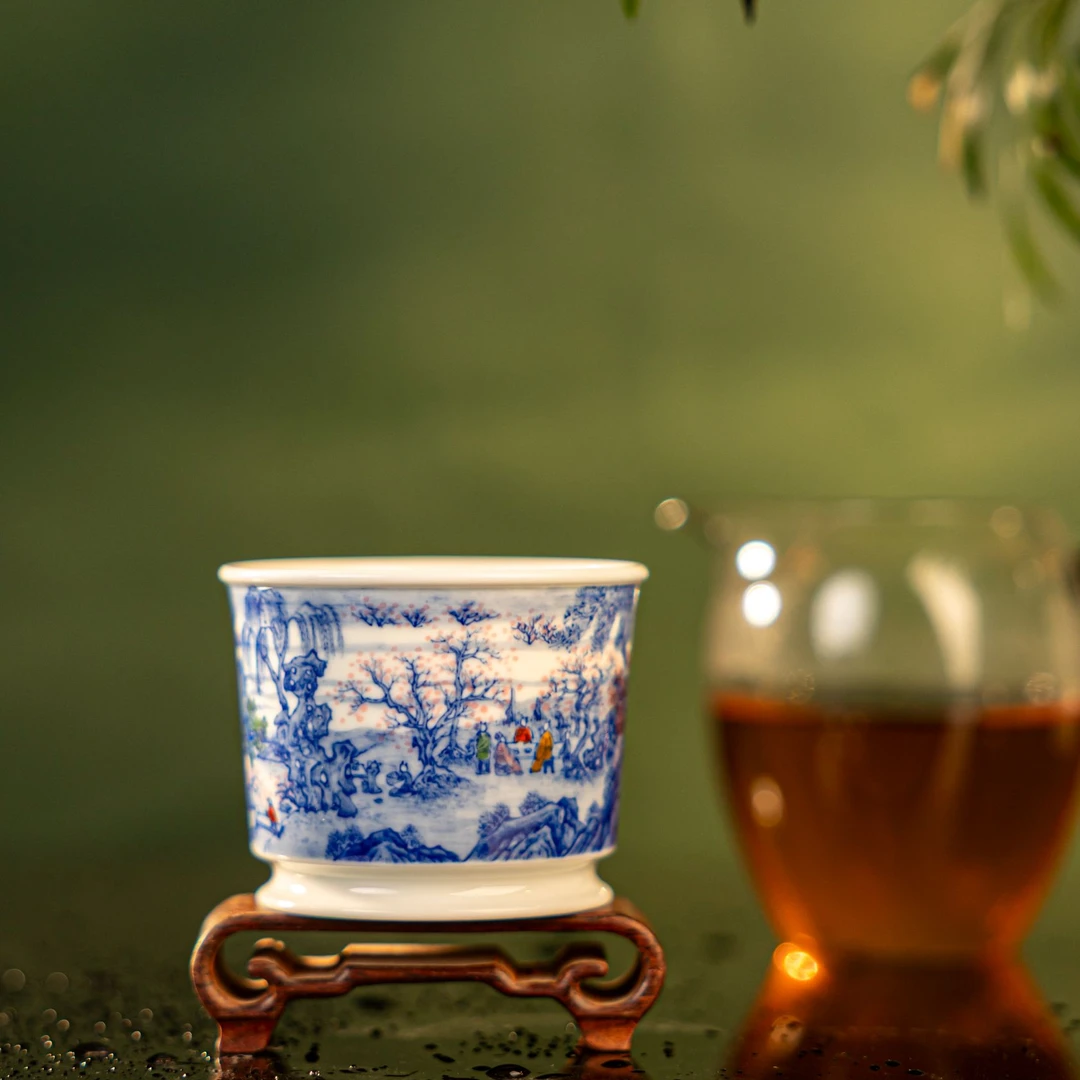 【央广非遗】古聿清三青花容天杯桃花源（小)（qs116）