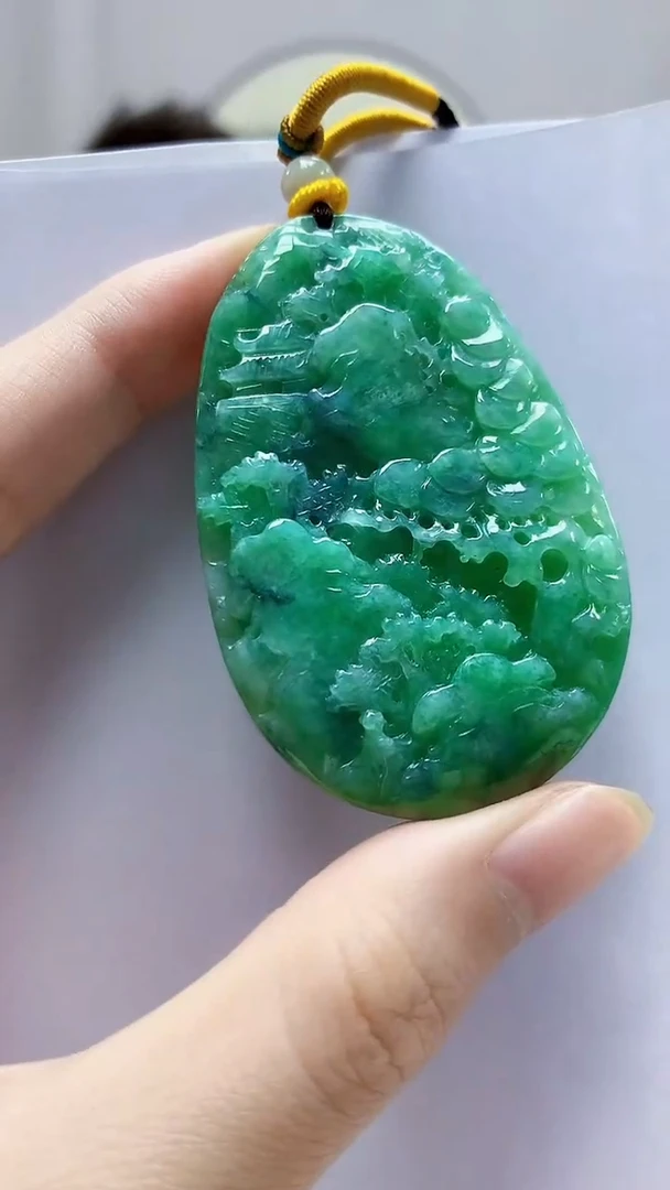 未镶嵌定制翡翠4688zm-毛货挂件山水65