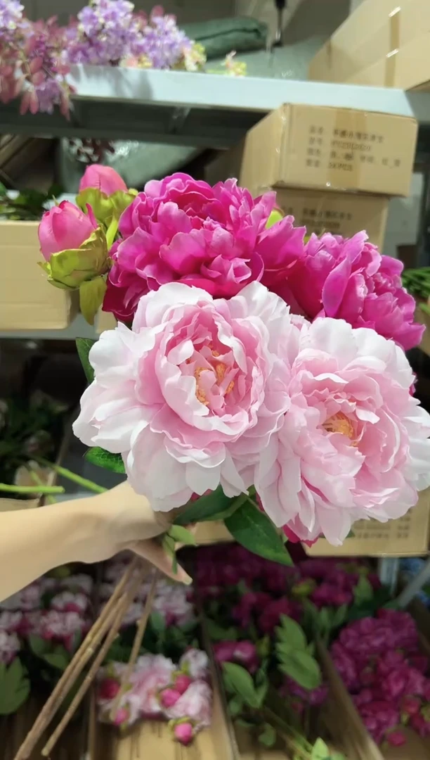 2枝粉色2枝玫红大牡丹