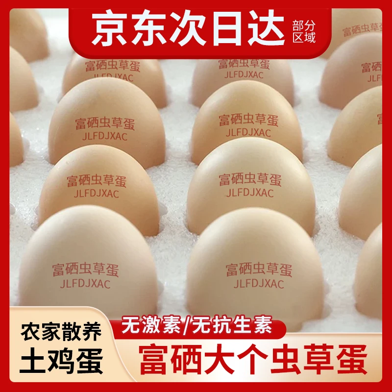 【京东上门】富硒虫草蛋新鲜鸡蛋农家农村散养土鸡蛋大个红心50克