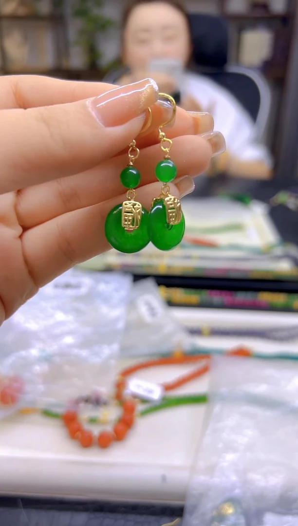 翡翠14K金镶嵌耳饰DIY款E717