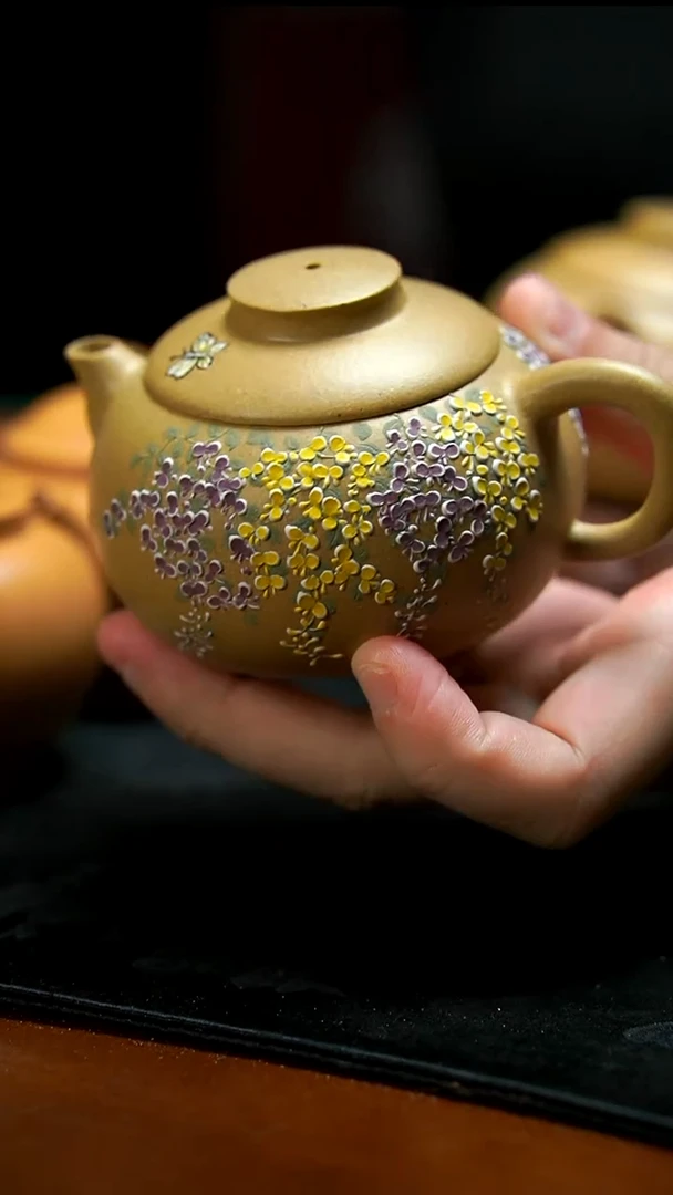 茶壶紫砂本绿紫荆花壶