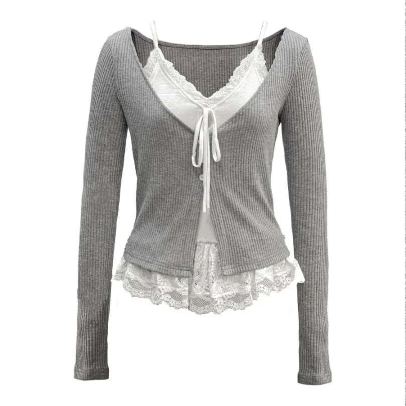 【SIEW】25SS假两件开衫蕾丝吊带拼接针织上衣