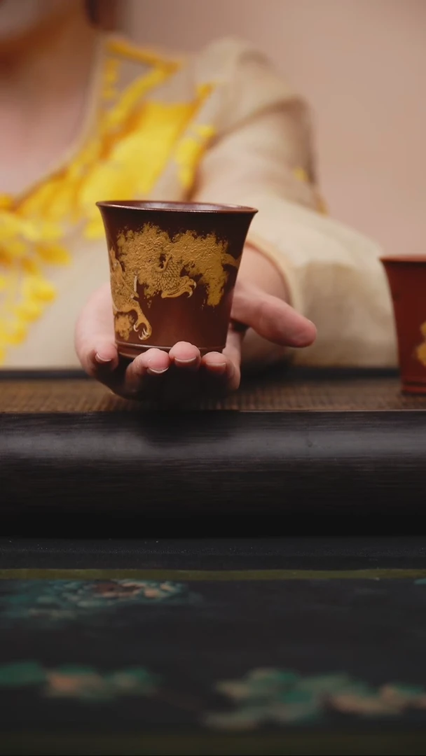 茶壶紫砂朱泥柴烧 主人杯 泥绘龙