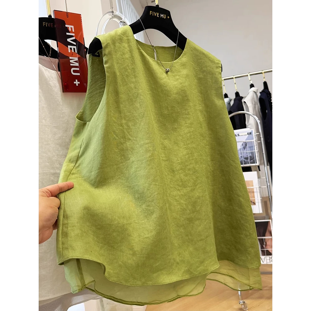 高级感拼接层次感假两件A字无袖宽松背心女夏季外穿坎肩显瘦上衣