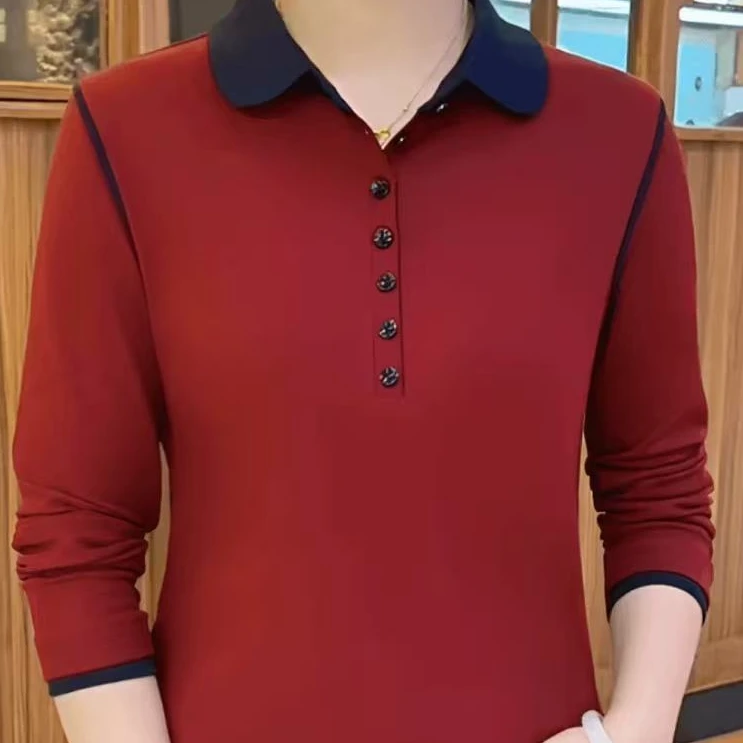 慕斯绒翻领口长袖上衣女装