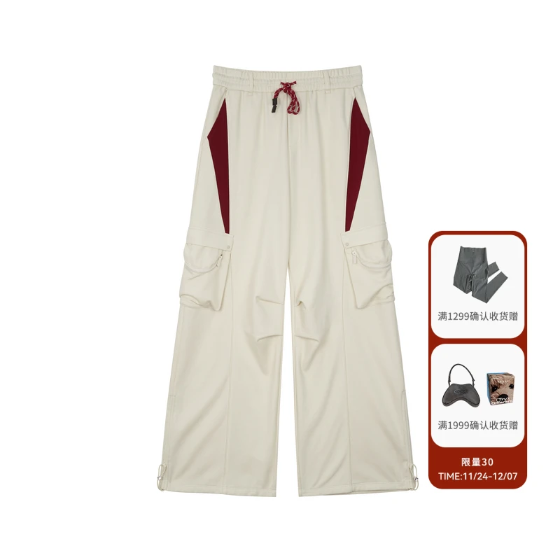 REVAN芮范浪姐同款工装风红白撞色长裤RL11301097