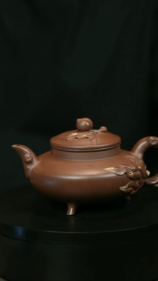 茶壶紫砂福**连H2234周卓琴三足贴叶寿桃炉鼎