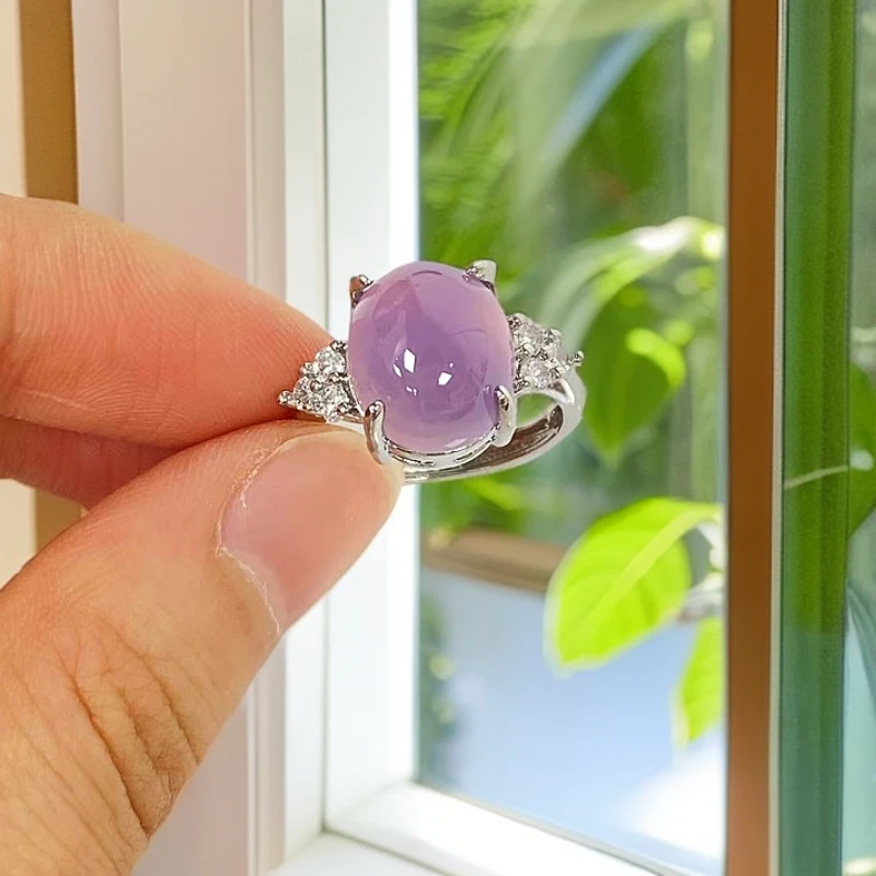 尺寸约12X10mm天然玉石玛瑙紫罗兰戒指