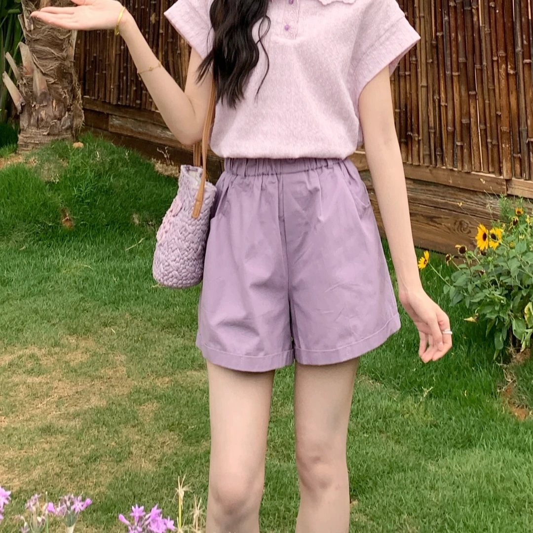 慕兔小个子高腰显瘦阔腿短裤女2025夏季新款设计感直筒休闲裤子