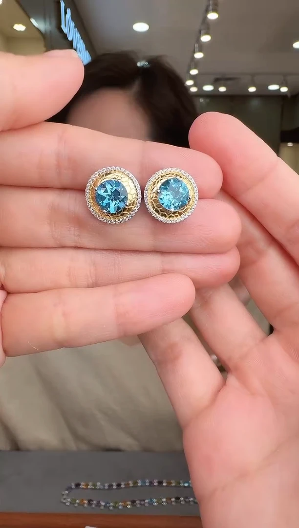 银S925镶嵌托帕石耳钉008