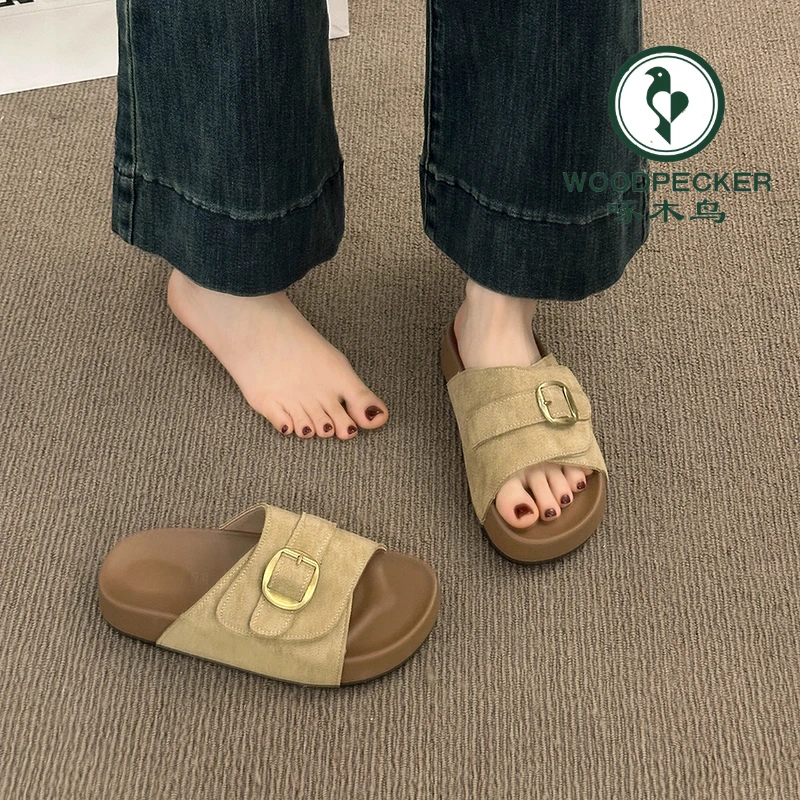 啄木鸟厚底勃肯凉拖鞋女夏外穿2025新款配裙子休闲沙滩一字拖凉鞋