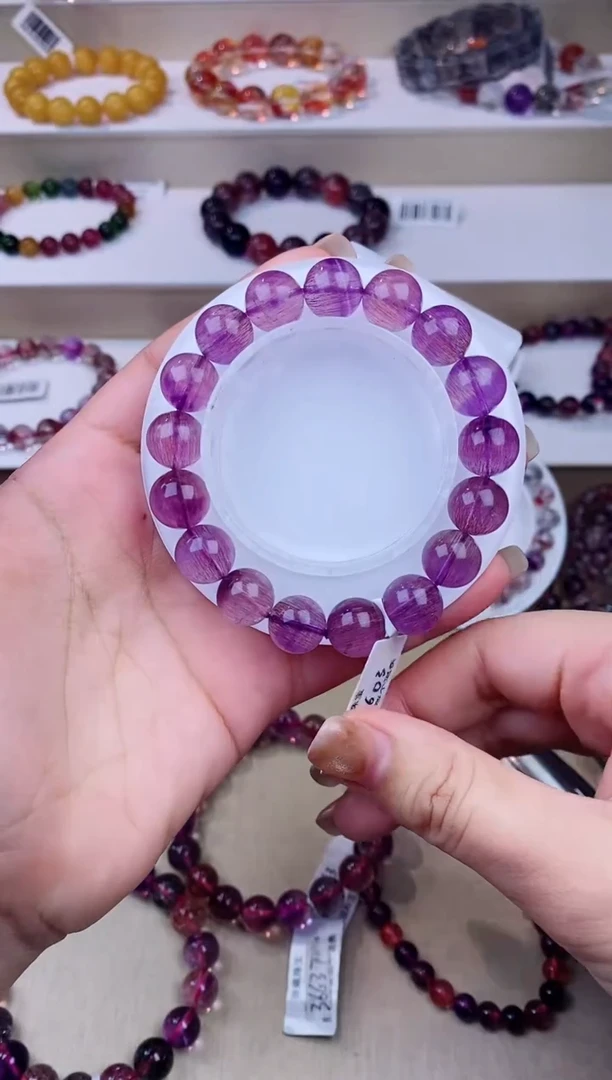 未镶嵌手链水晶粉紫超七12m+