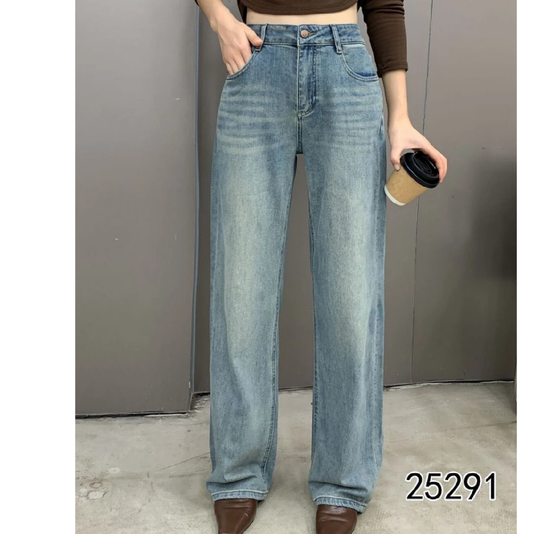 FF-8811直筒裤水洗显瘦长裤裤子复古百搭蓝色宽松慵懒风牛仔裤