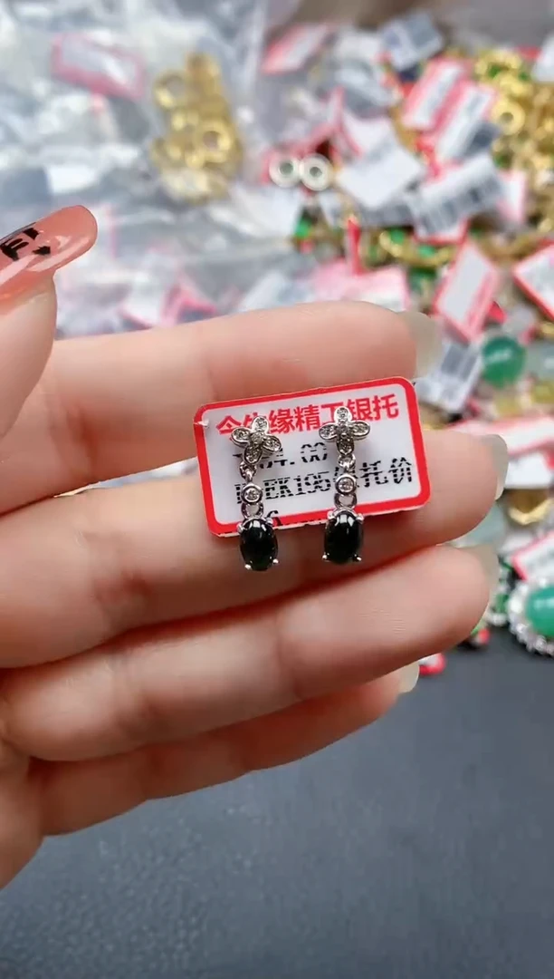 银S925镶嵌戒指翡翠天然A货缅甸翡翠