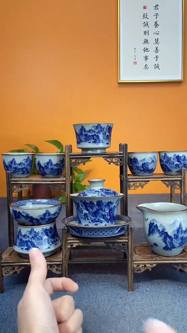 陶瓷景德镇釉下青花八件套＋壶