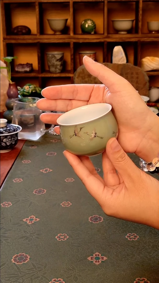 【手工手绘仙鹤禅定杯】