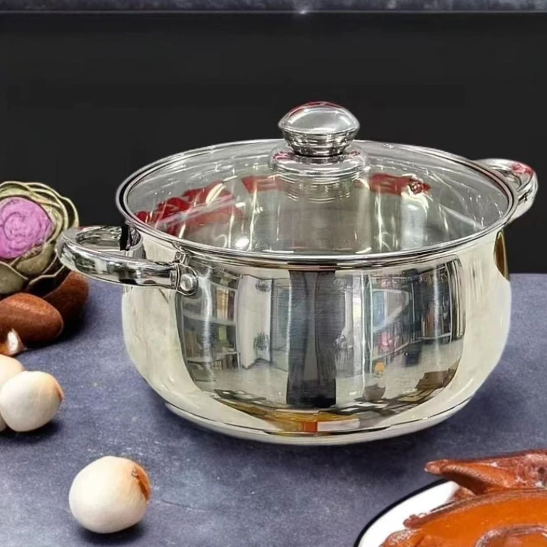 DS【出口外贸】24CM/304不锈钢特厚苹果汤锅煮面锅煲汤锅炉通用厨具