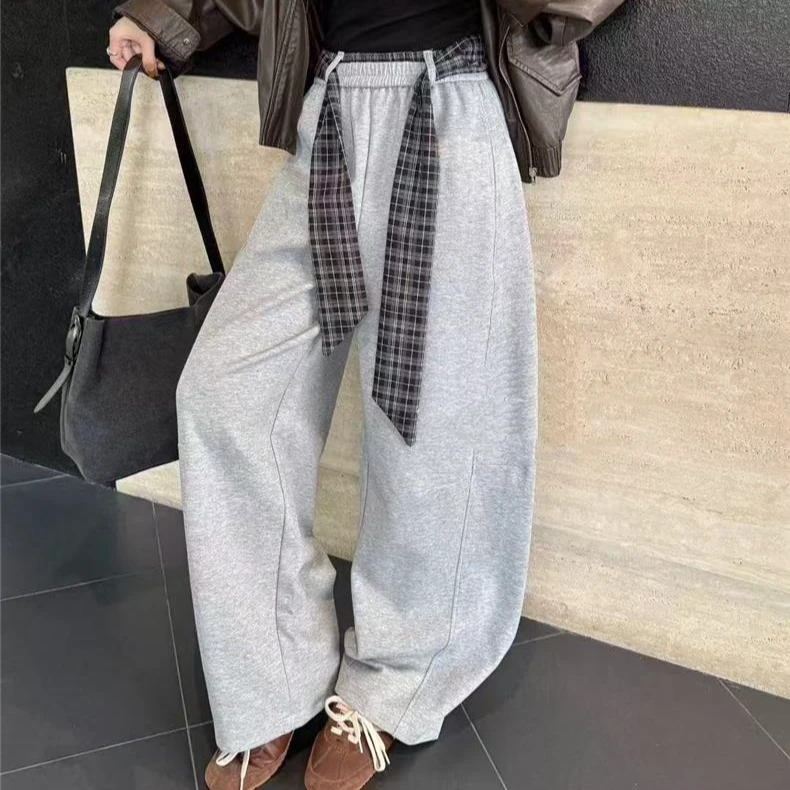 松弛感绑带弯刀阔腿裤女2025春秋设计感宽松百搭垂感休闲卫裤子