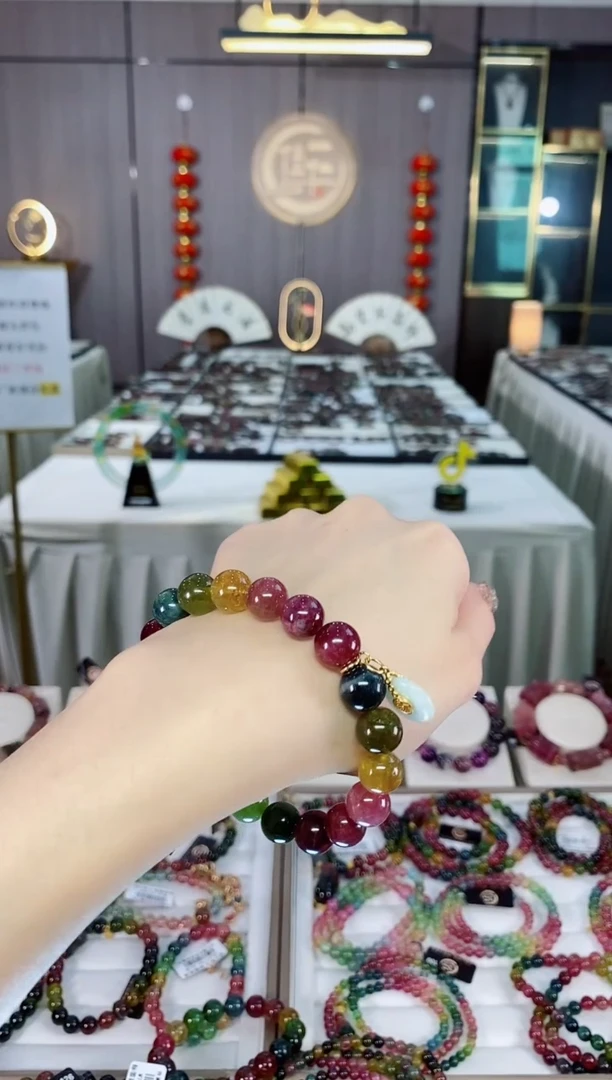 老矿碧玺油料彩虹单圈手串10mm+未镶嵌碧玺dan多样性发一条