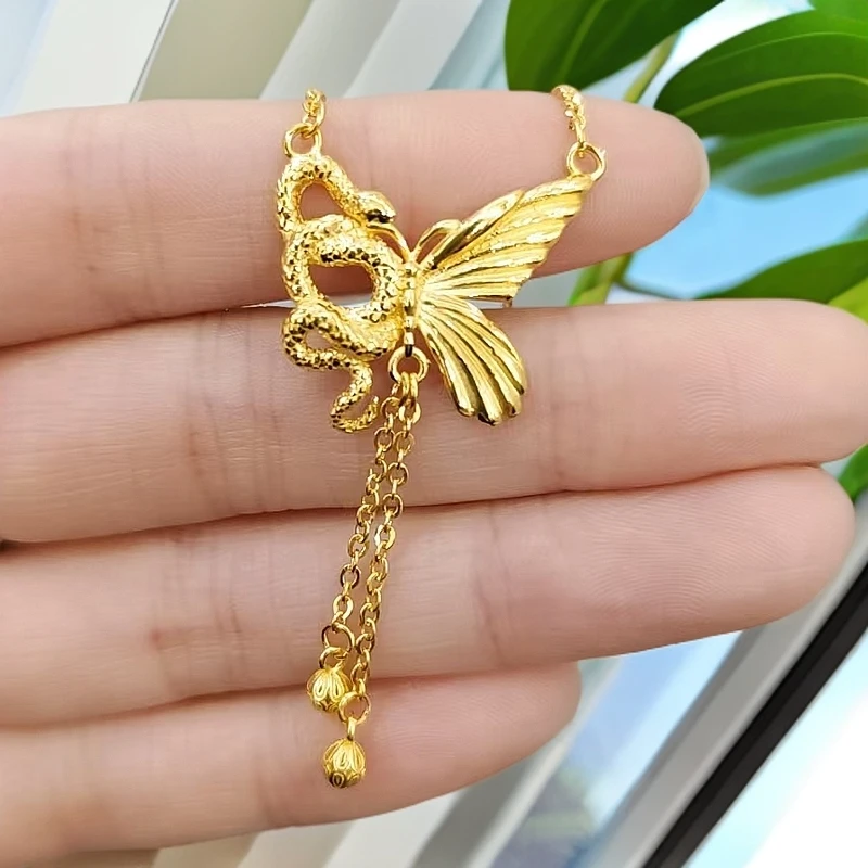 《三狼》999.9灵蛇与灵蝶套链纯金时尚女神款