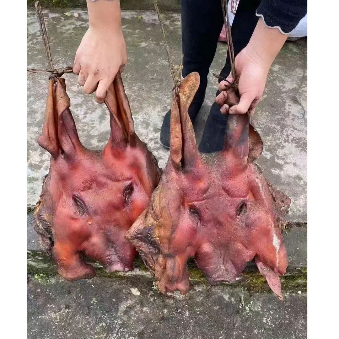 腊猪脸腊猪头肉四川正宗农家柴火烟熏腊肉腊猪皮整张猪脸肉拱嘴