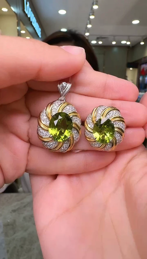 银S925镶嵌吊坠+戒指橄榄石046