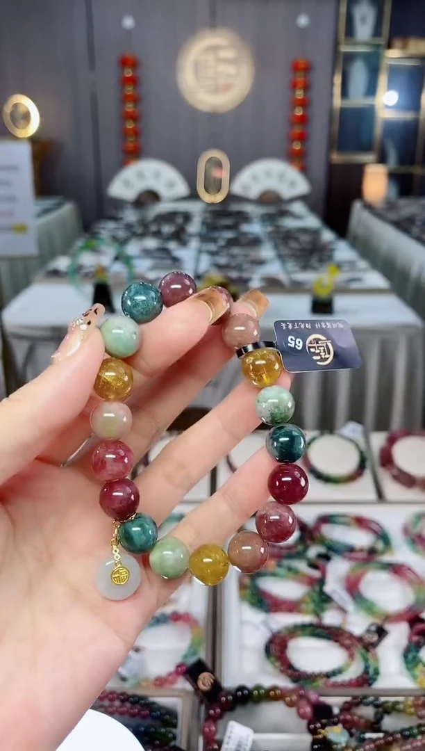 老矿碧玺色标油料单圈手串11mm+未镶嵌碧玺dan多样性发货一条