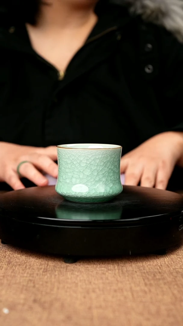 【闪购商品】赵欢原矿汝瓷冰片釉竹节杯