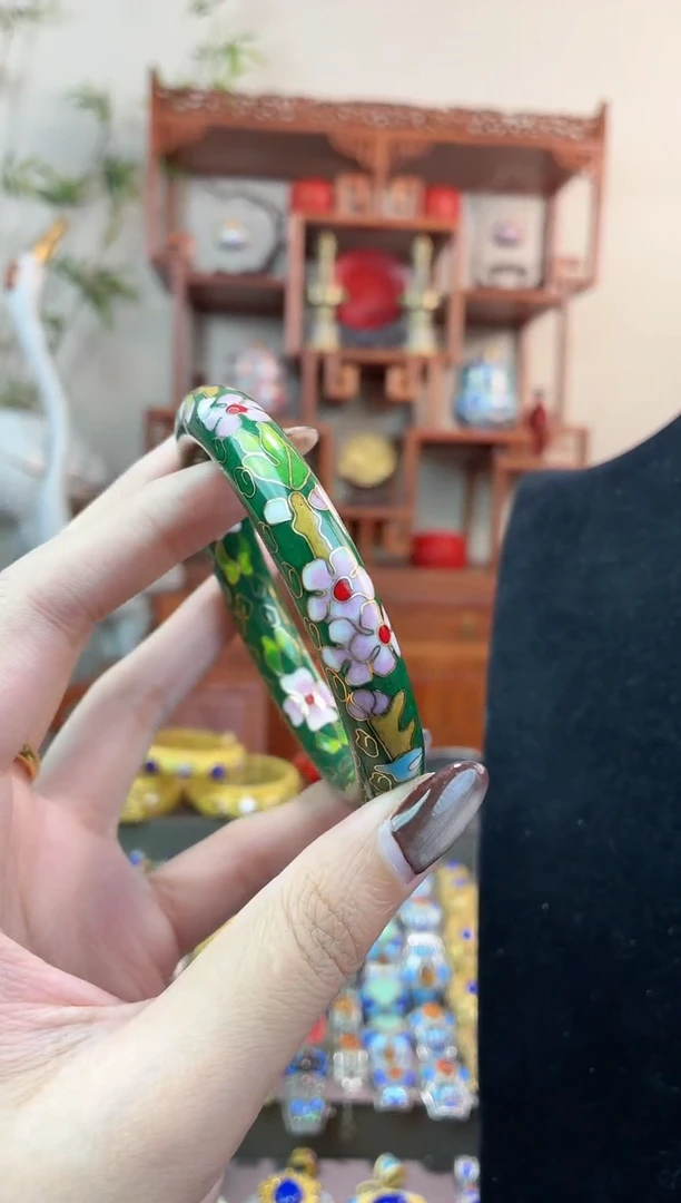 非遗手工景泰蓝镯子绿色