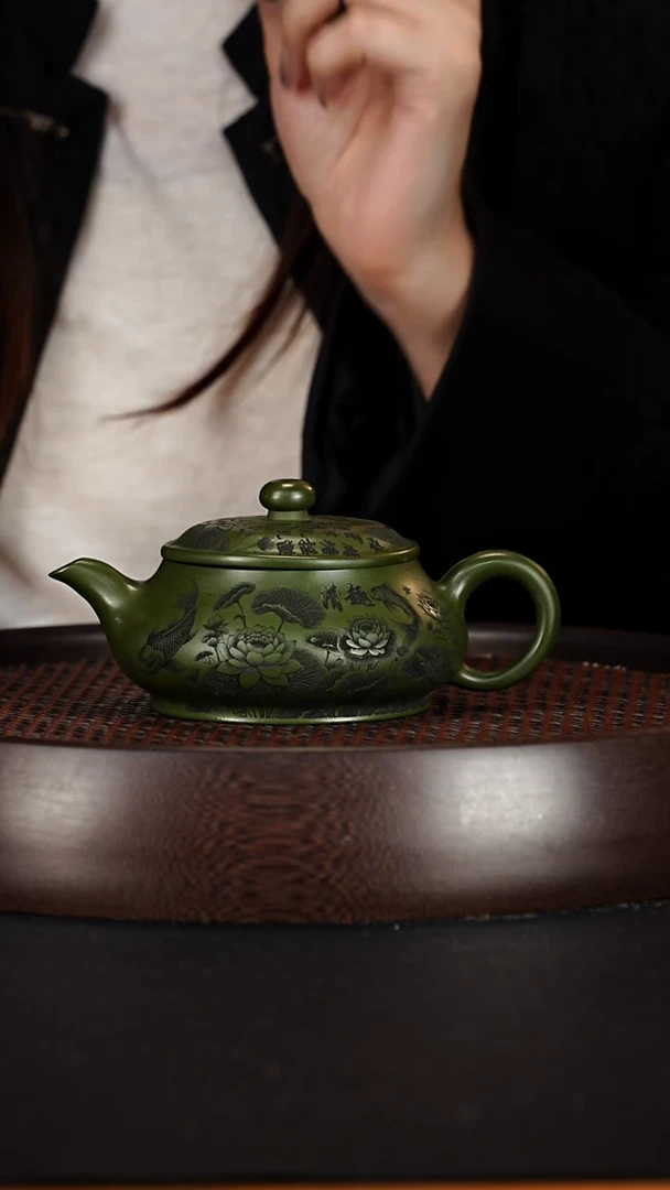 茶壶紫砂宜兴紫砂壶民国绿泥明炉240cc