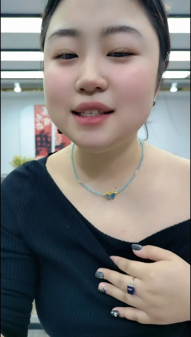 【闪购商品】玻璃颈饰0905蓝蝴蝶项链