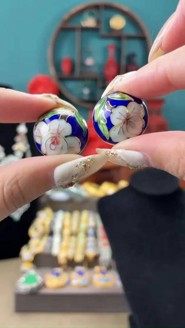 非遗手工景泰蓝耳夹宝蓝