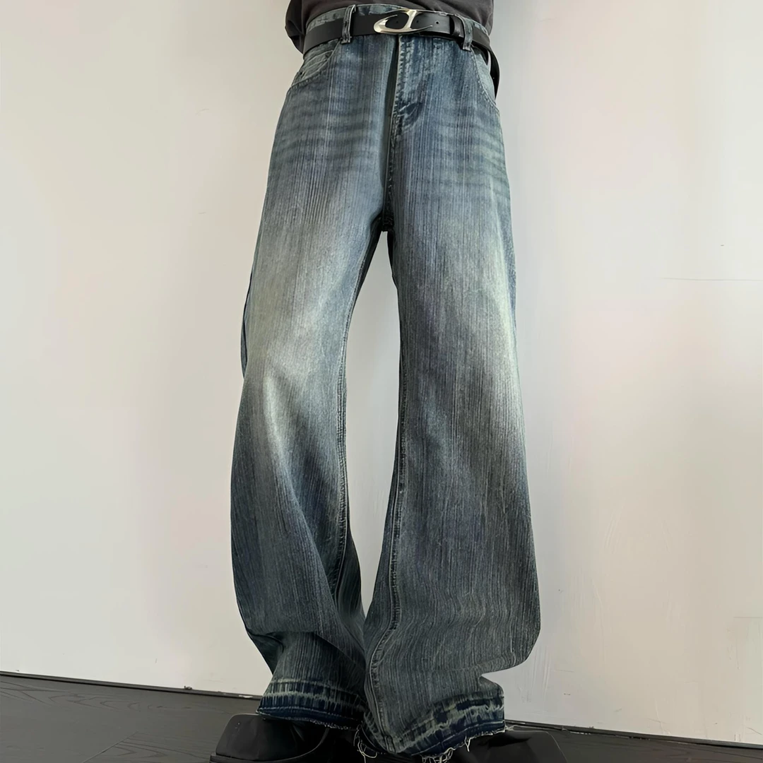 美式复古vibe高街cleanfit水洗做旧vintage高盎司百搭直筒牛仔裤