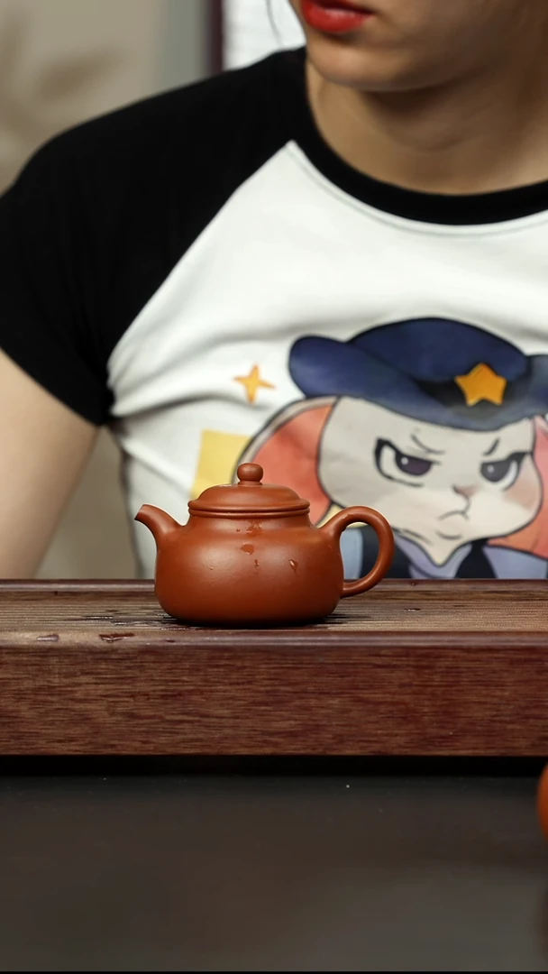 紫砂茶壶小煤窑朱泥玉麟掇球 底有微瑕