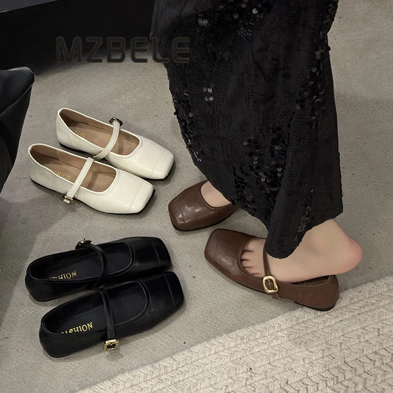 梦孜百丽浅口方头低跟夏季单鞋女鞋小皮鞋玛丽珍鞋复古温柔平底