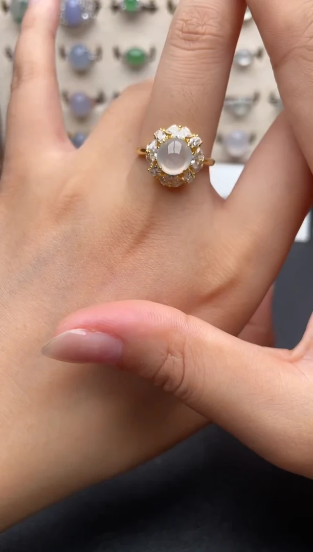 银S925镶嵌戒指翡翠一物一证一礼盒