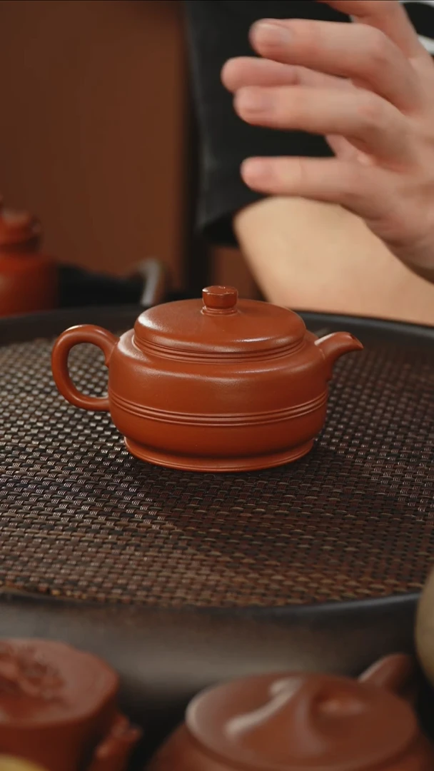 茶壶紫砂双线  朱泥