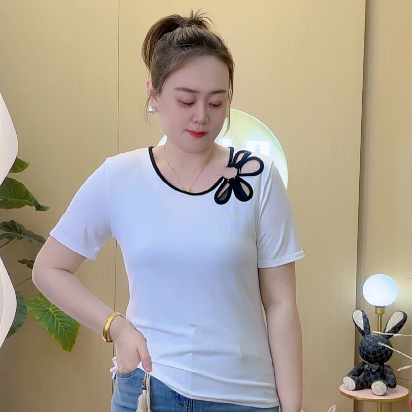 2025夏季新款半袖T恤显瘦百搭时尚纯色设计感重工洋气不规则72518
