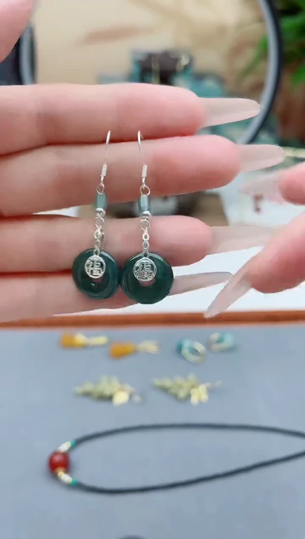 翡翠银S925镶嵌耳饰16A平安扣