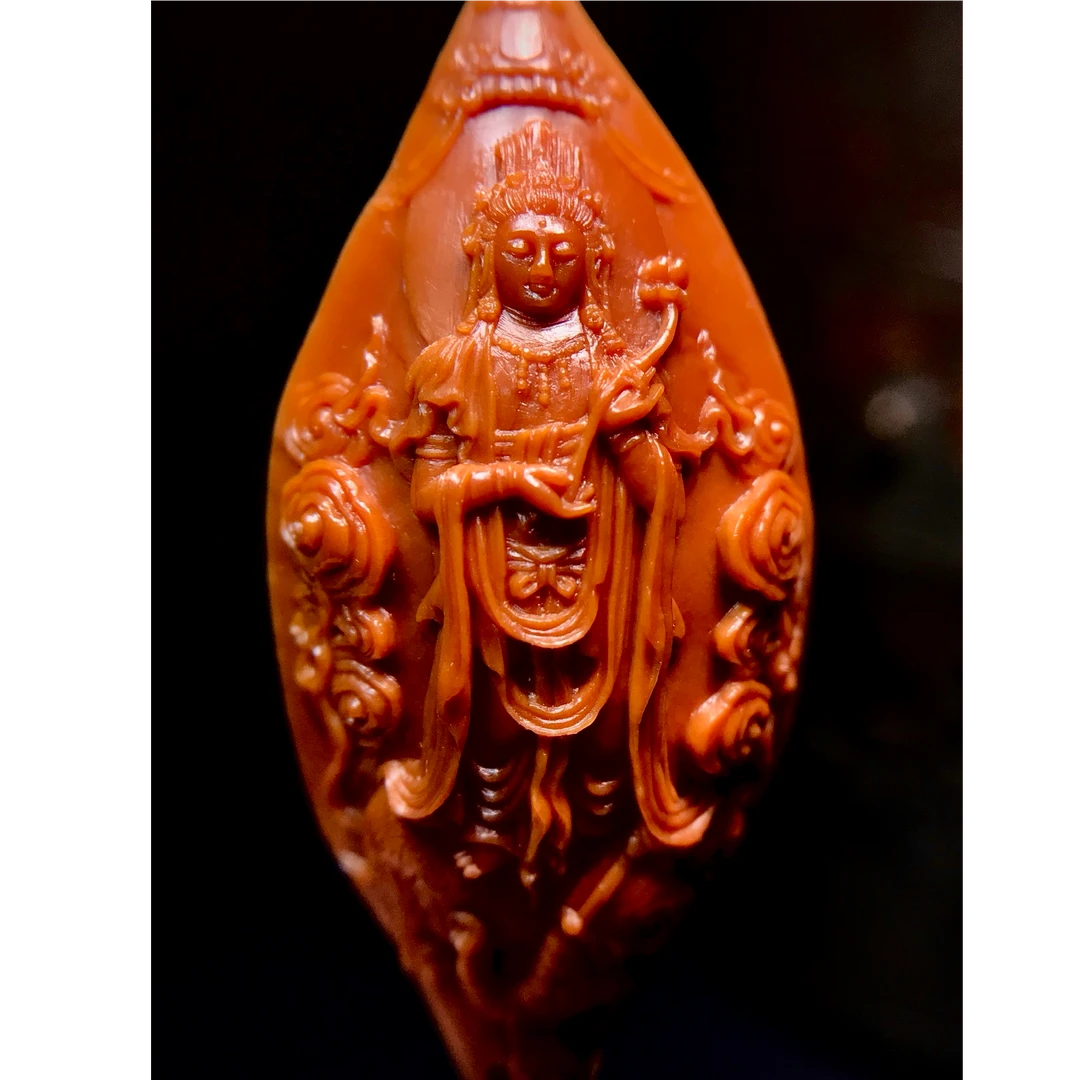 【核三贵】【观音】 2.3×4.8苏工橄榄核雕手串文玩手把件 JL512176