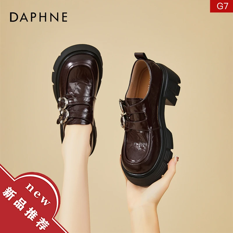 达芙妮厚底乐福鞋女鞋秋季2025新款爆款棕色英伦风增高松糕小皮鞋