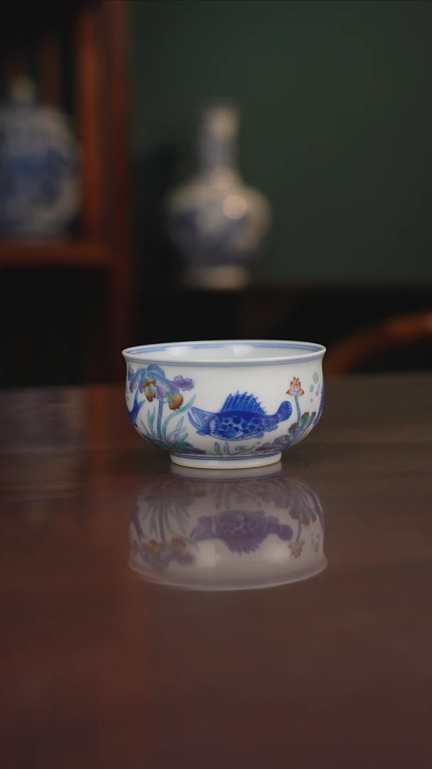 空山明月 青花斗彩