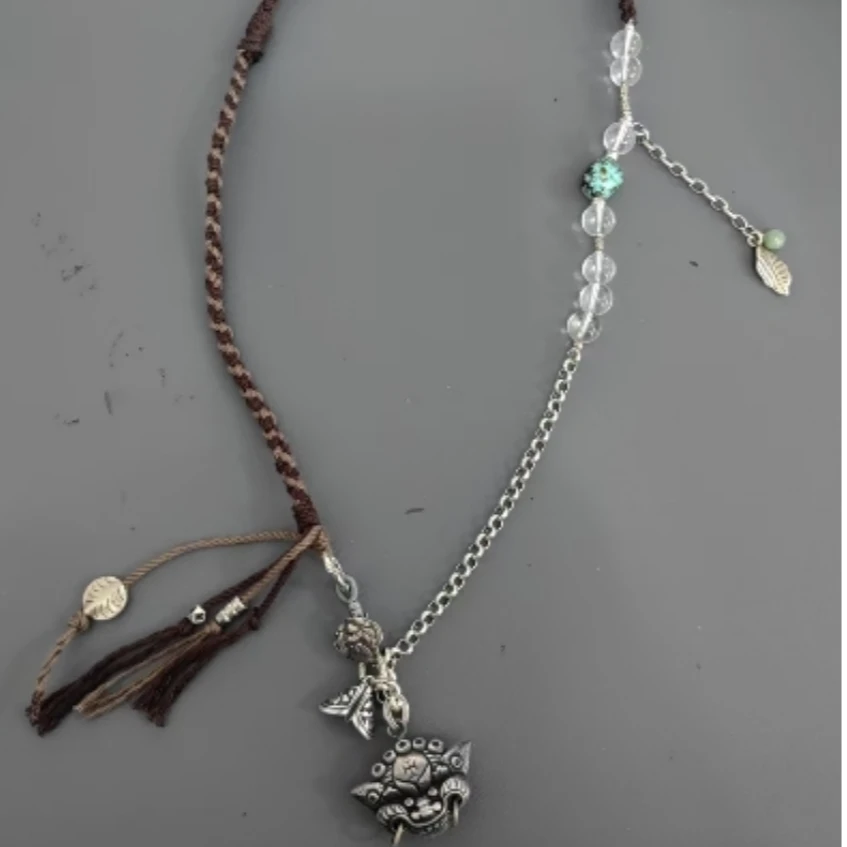 吊坠足银 <秋梦>N17982  门环吞米兽元宝白水水编绳项链