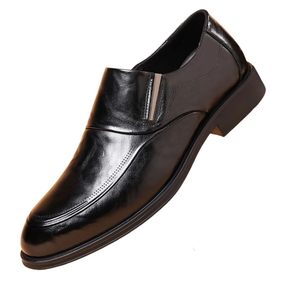 夏季透气一脚蹬皮鞋休闲商务皮鞋中老年皮鞋软皮软底工作鞋防滑鞋