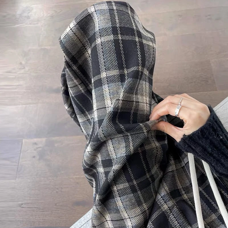 2025新款冬窄版直筒裤加绒加厚毛呢格子 休闲百搭显高显瘦格子裤