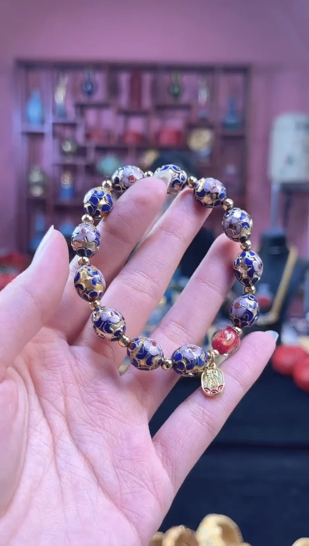非遗 景泰蓝手串 金地枣珠 宝蓝
