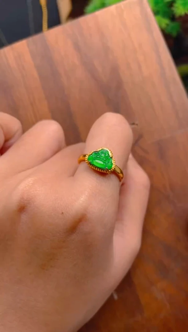 银S925镶嵌戒指翡翠佛公戒指