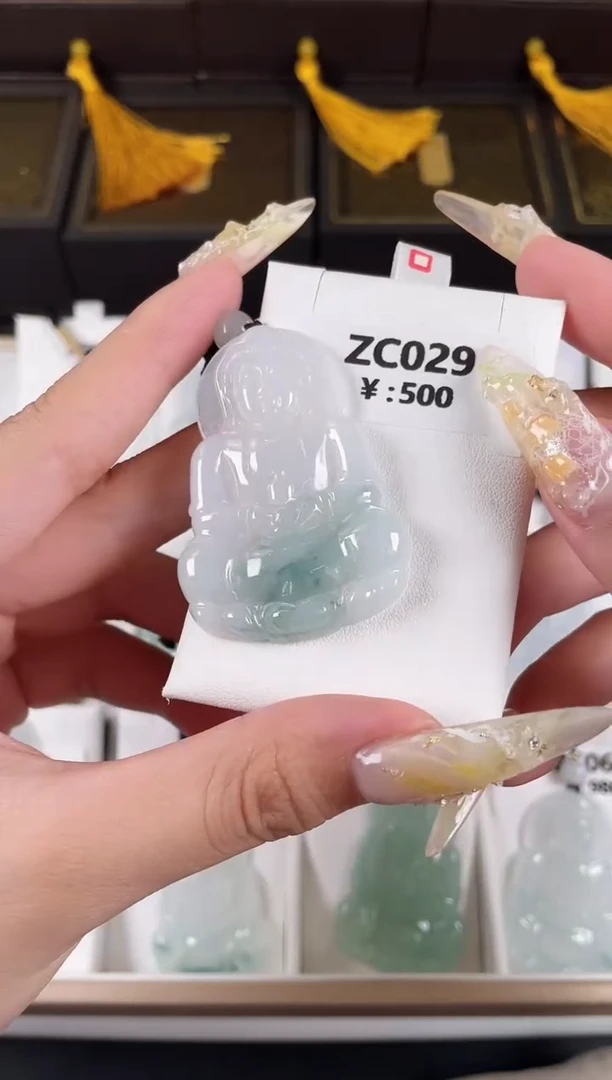 颈饰未镶嵌翡翠ZC029冰飘花观音+孤品+送同款绳子