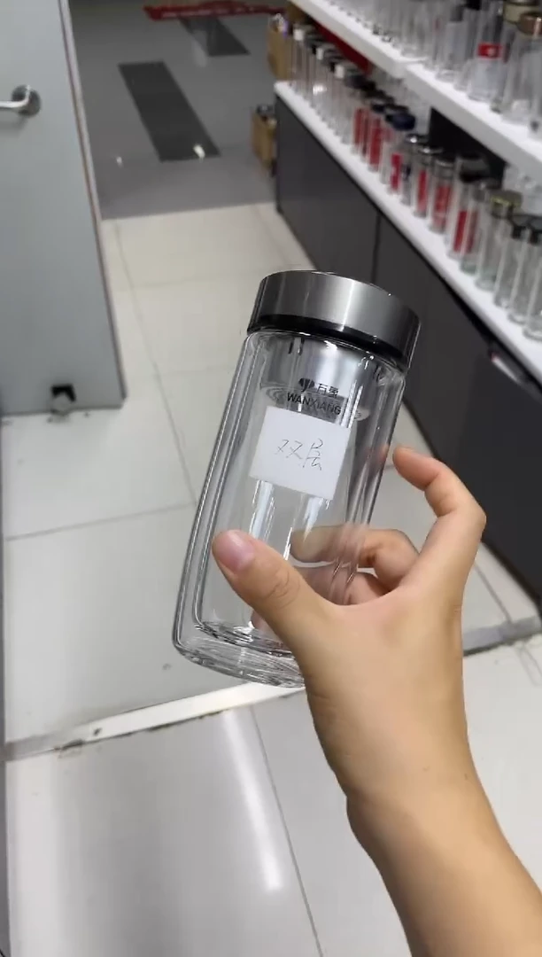高硼硅玻璃盖子款万象鹅蛋双层玻璃杯v406L-360ml